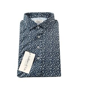 Collars & Co. Navy White Floral AOP Dress Collar Polo Size M NWT